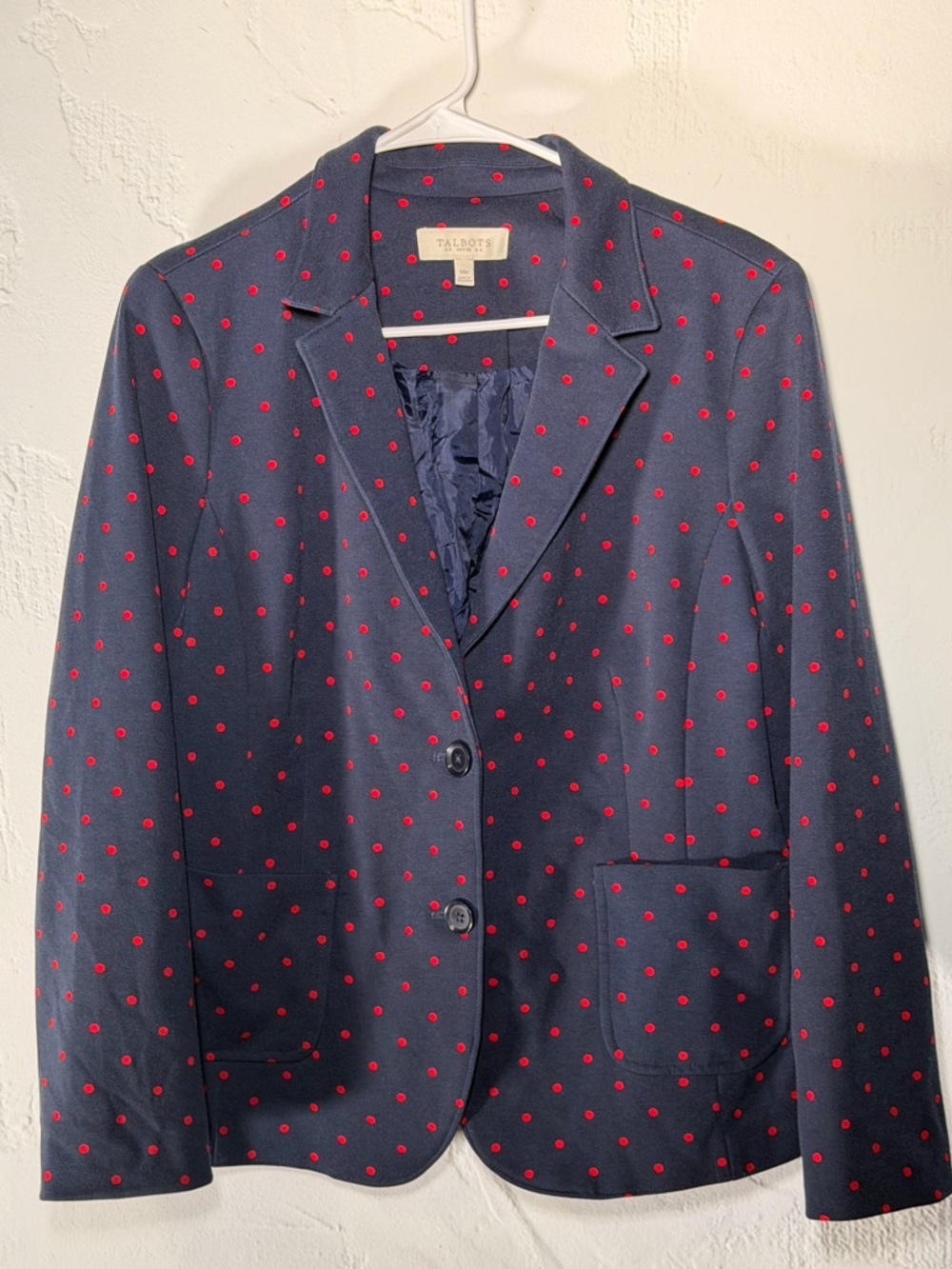 Talbots Navy Blazer with Red Dot Pattern 14p - never worn, beautiful